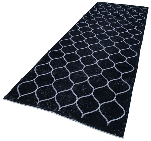 Geometric Carpet Siyah Geometrik Pamuk Yün El Dokuma Halısı 141x386 Agacan
