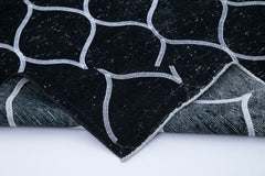 Geometric Carpet Siyah Geometrik Pamuk Yün El Dokuma Halısı 141x386 Agacan