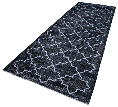 Geometric Carpet Siyah Geometrik Pamuk Yün El Dokuma Halısı 145x405 Agacan