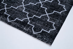 Geometric Carpet Siyah Geometrik Pamuk Yün El Dokuma Halısı 145x405 Agacan