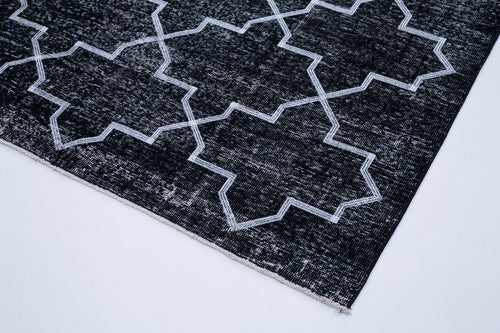 Geometric Carpet Siyah Geometrik Pamuk Yün El Dokuma Halısı 145x405 Agacan