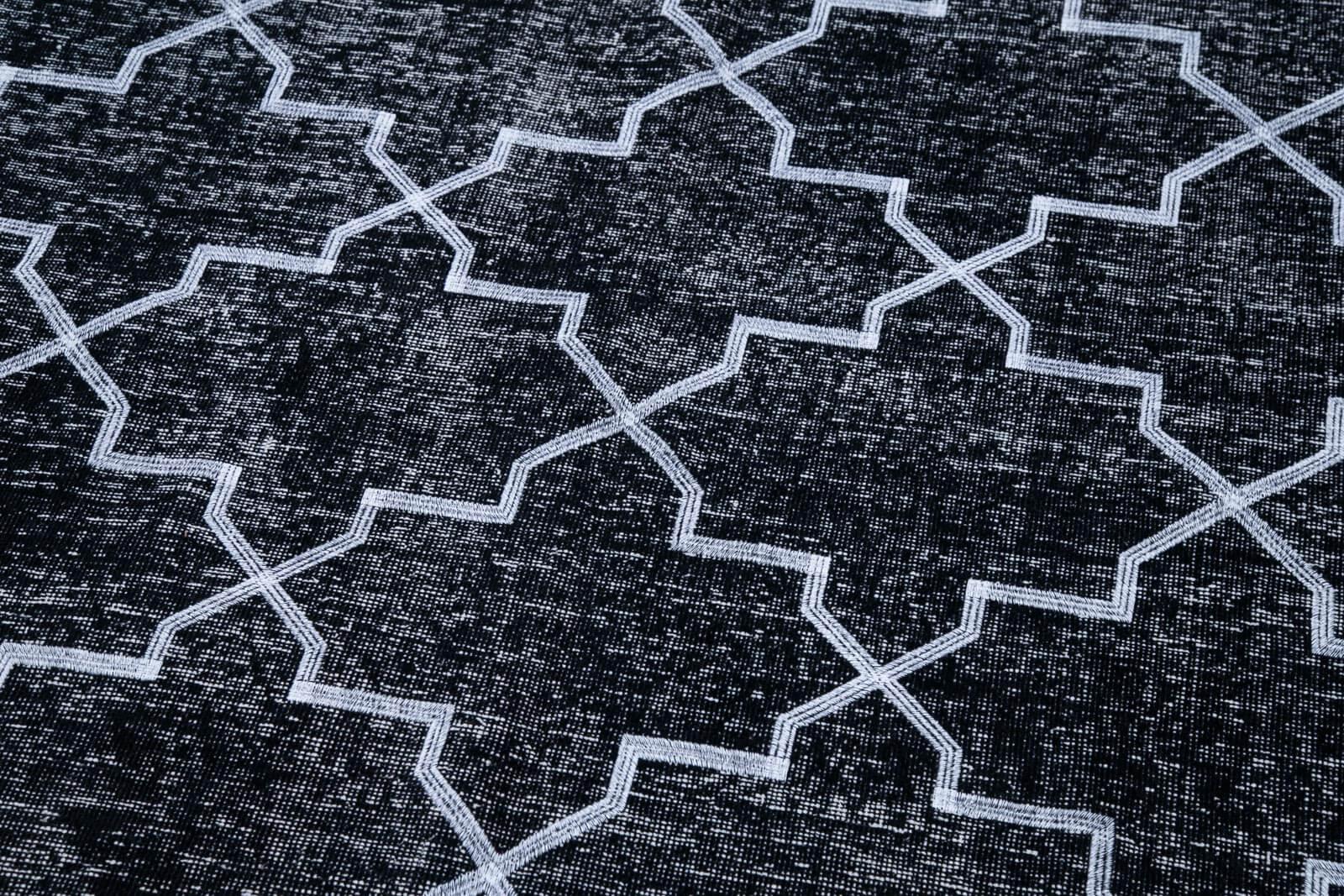 Geometric Carpet Siyah Geometrik Pamuk Yün El Dokuma Halısı 145x405 Agacan