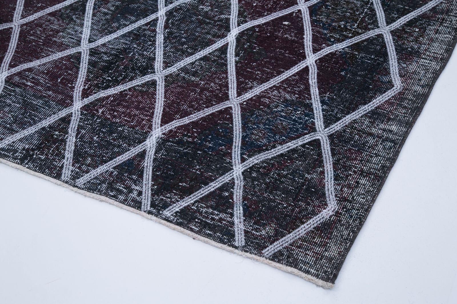 Geometric Carpet Gri Geometrik Pamuk Yün El Dokuma Halısı 148x358 Agacan