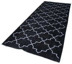 Geometric Carpet Siyah Geometrik Pamuk Yün El Dokuma Halısı 142x350 Agacan