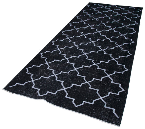 Geometric Carpet Siyah Geometrik Pamuk Yün El Dokuma Halısı 142x350 Agacan