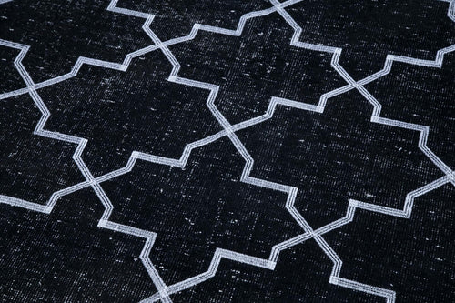 Geometric Carpet Siyah Geometrik Pamuk Yün El Dokuma Halısı 142x350 Agacan