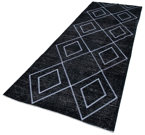Geometric Carpet Siyah Geometrik Pamuk Yün El Dokuma Halısı 129x361 Agacan