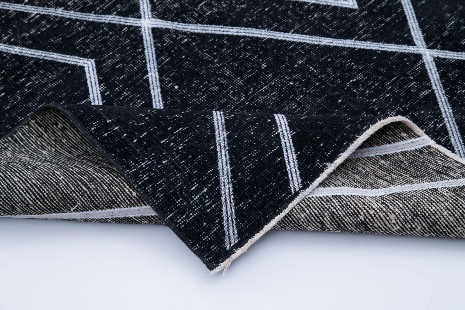 Geometric Carpet Siyah Geometrik Pamuk Yün El Dokuma Halısı 129x361 Agacan