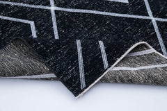 Geometric Carpet Siyah Geometrik Pamuk Yün El Dokuma Halısı 129x361 Agacan