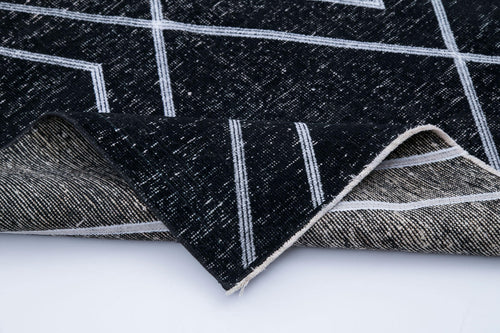 Geometric Carpet Siyah Geometrik Pamuk Yün El Dokuma Halısı 129x361 Agacan