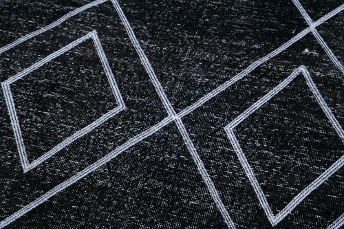 Geometric Carpet Siyah Geometrik Pamuk Yün El Dokuma Halısı 129x361 Agacan