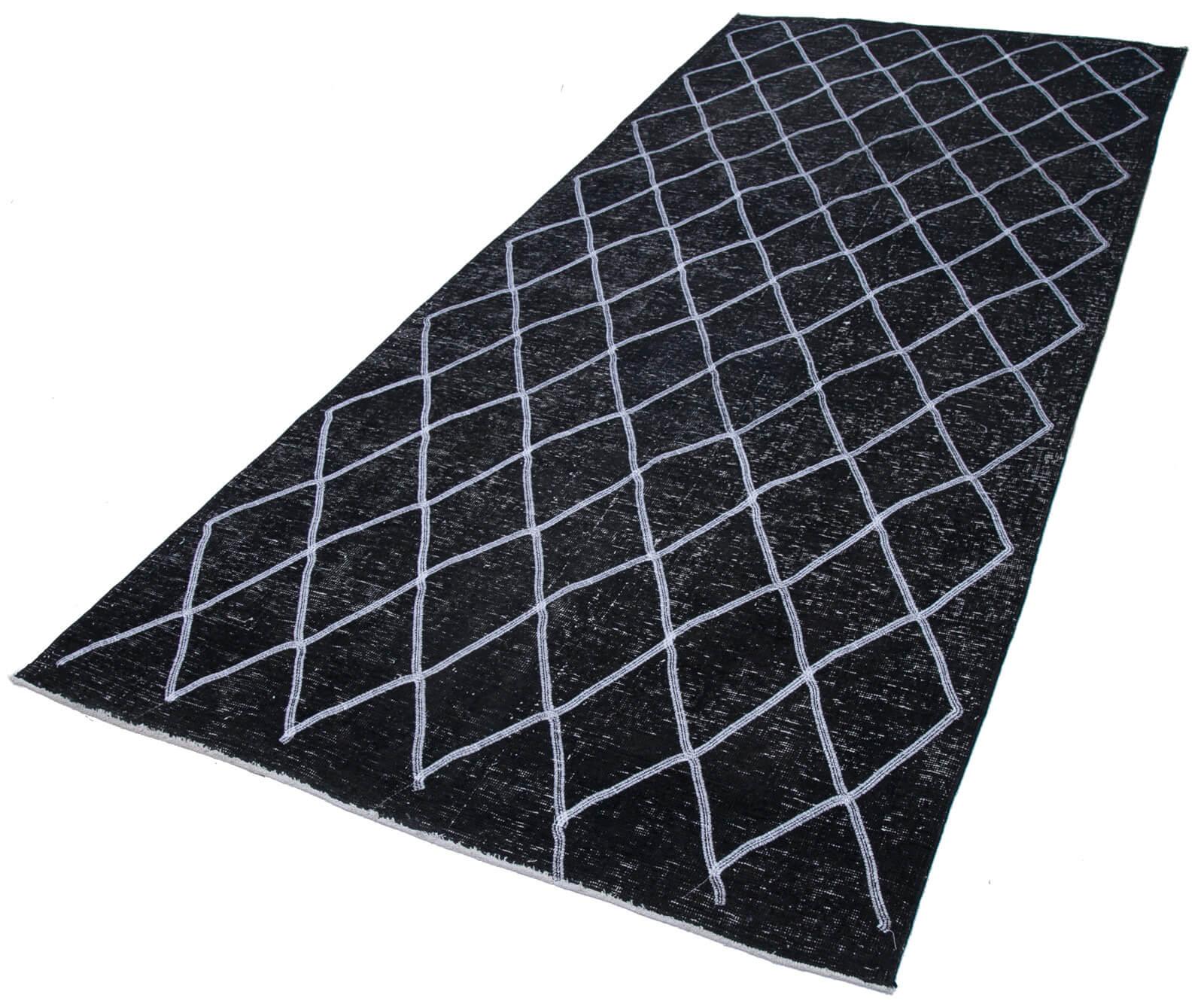 Geometric Carpet Siyah Geometrik Pamuk Yün El Dokuma Halısı 145x350 Agacan
