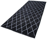 Geometric Carpet Siyah Geometrik Pamuk Yün El Dokuma Halısı 145x350 Agacan