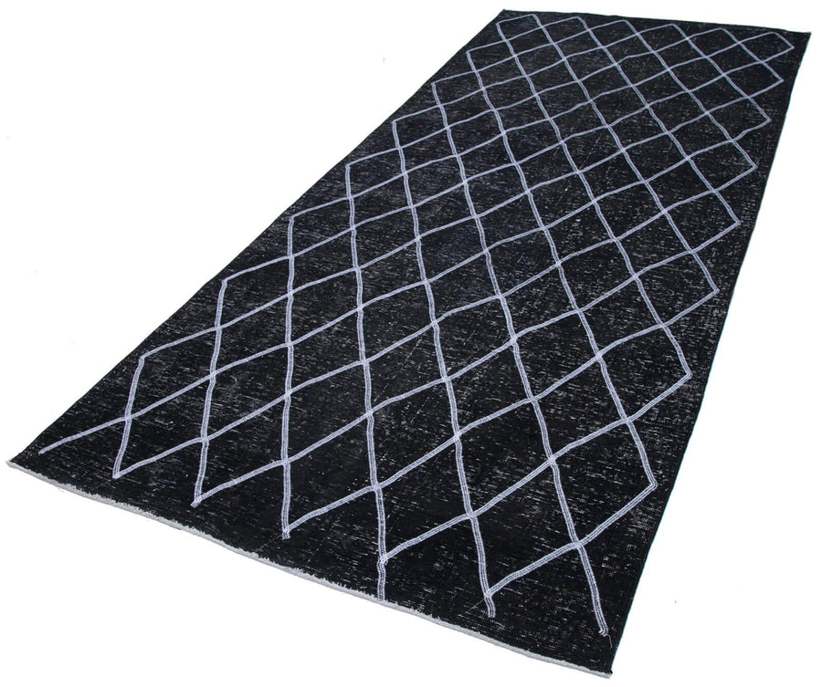 Geometric Carpet Siyah Geometrik Pamuk Yün El Dokuma Halısı 145x350 Agacan
