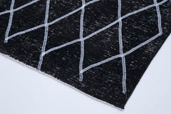 Geometric Carpet Siyah Geometrik Pamuk Yün El Dokuma Halısı 145x350 Agacan