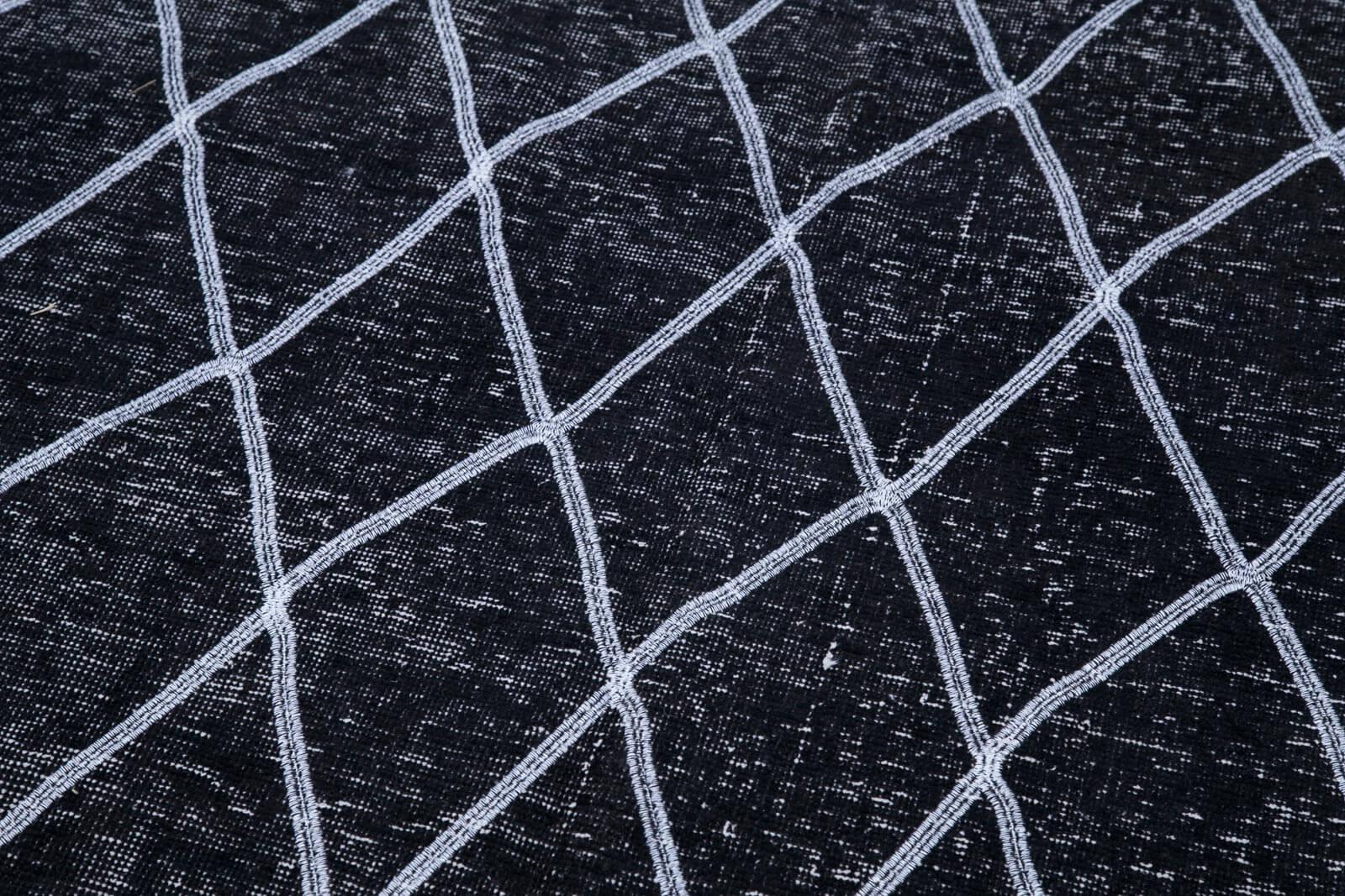 Geometric Carpet Siyah Geometrik Pamuk Yün El Dokuma Halısı 145x350 Agacan