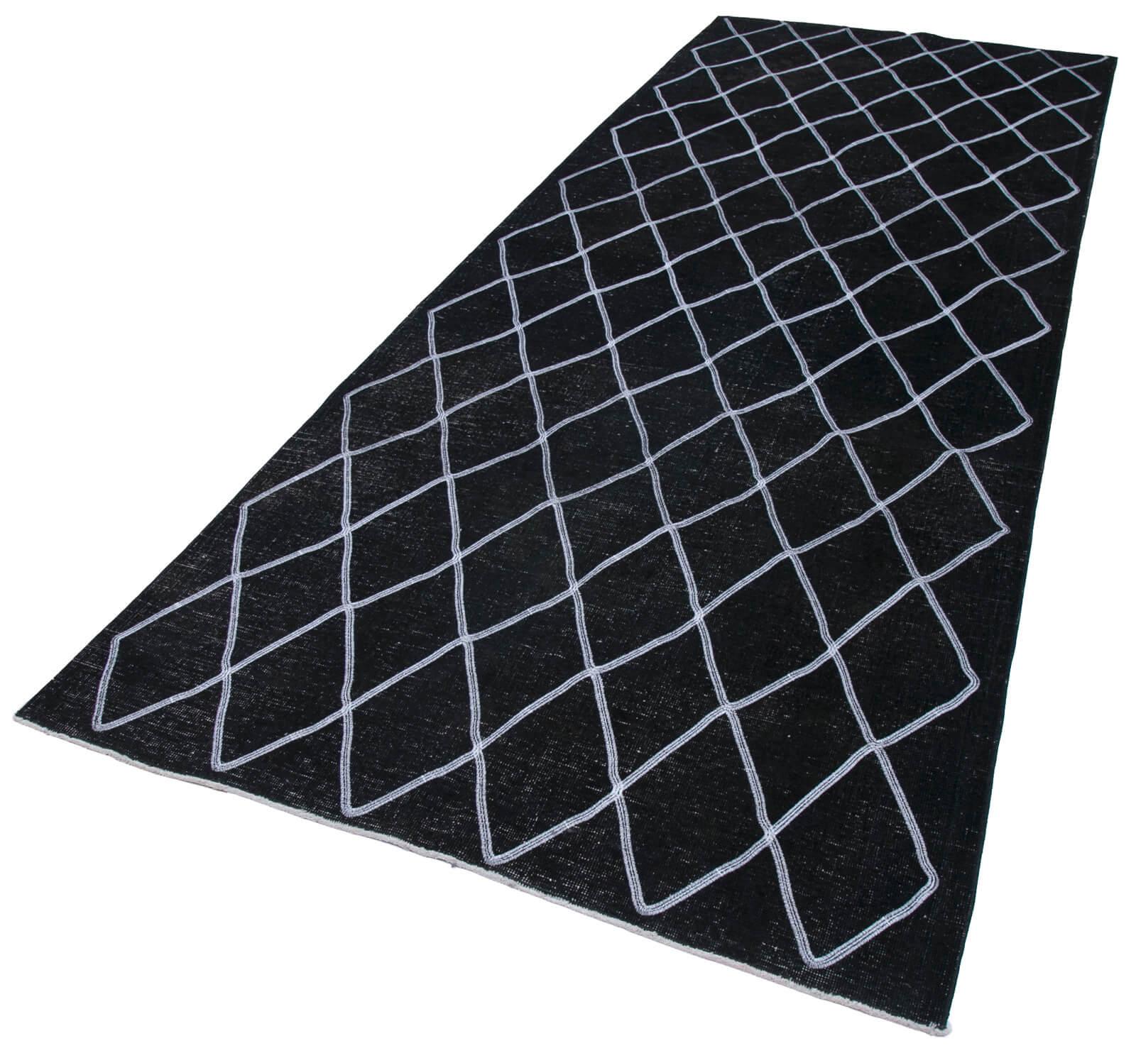 Geometric Carpet Siyah Geometrik Pamuk Yün El Dokuma Halısı 148x382 Agacan