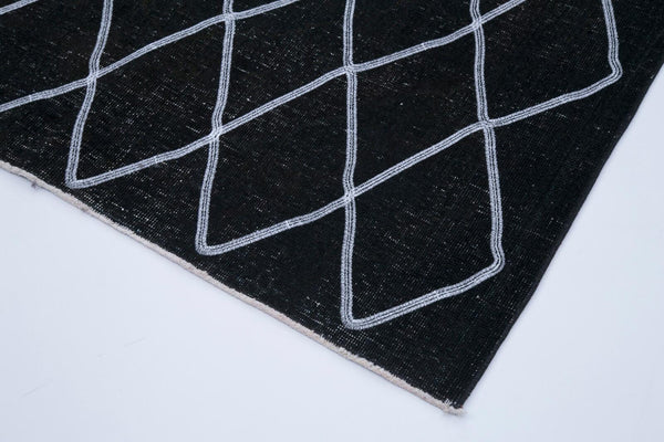 Geometric Carpet Siyah Geometrik Pamuk Yün El Dokuma Halısı 148x382 Agacan