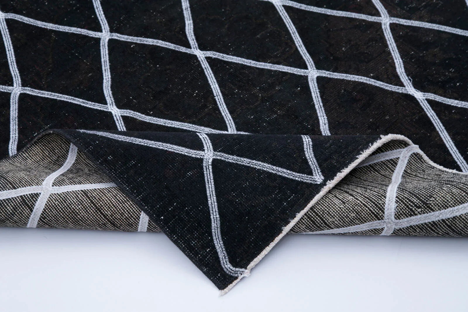 Geometric Carpet Siyah Geometrik Pamuk Yün El Dokuma Halısı 148x382 Agacan