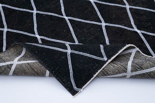 Geometric Carpet Siyah Geometrik Pamuk Yün El Dokuma Halısı 148x382 Agacan