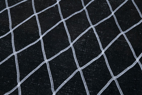 Geometric Carpet Siyah Geometrik Pamuk Yün El Dokuma Halısı 148x382 Agacan