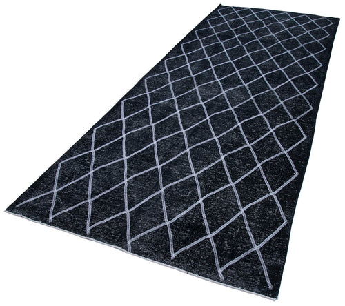 Geometric Carpet Siyah Geometrik Pamuk Yün El Dokuma Halısı 145x388 Agacan