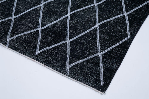 Geometric Carpet Siyah Geometrik Pamuk Yün El Dokuma Halısı 145x388 Agacan