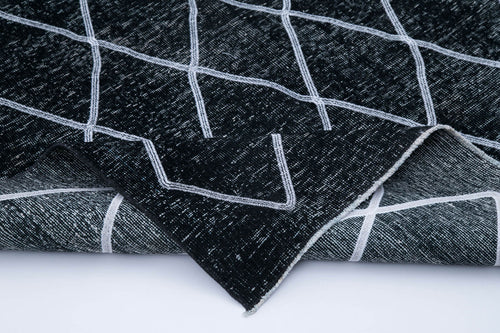 Geometric Carpet Siyah Geometrik Pamuk Yün El Dokuma Halısı 145x388 Agacan