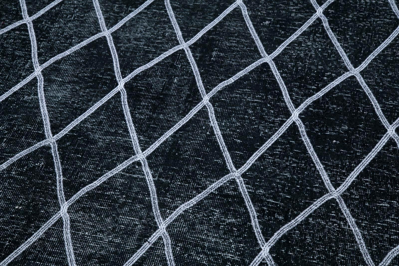 Geometric Carpet Siyah Geometrik Pamuk Yün El Dokuma Halısı 145x388 Agacan
