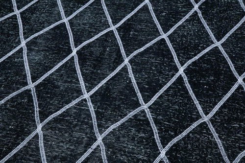 Geometric Carpet Siyah Geometrik Pamuk Yün El Dokuma Halısı 145x388 Agacan