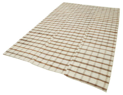 Striped Kilim Bej Çizgili Pamuk Yün El Dokuma Halısı 170x278 Agacan