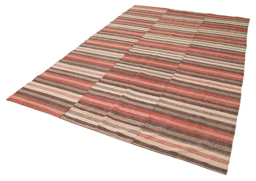 Striped Kilim Kahverengi Çizgili Pamuk Yün El Dokuma Halısı 202x315 Agacan