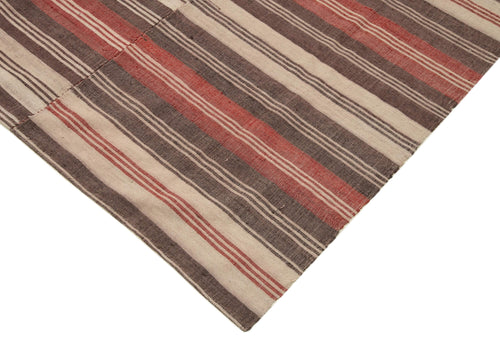 Striped Kilim Kahverengi Çizgili Pamuk Yün El Dokuma Halısı 202x315 Agacan