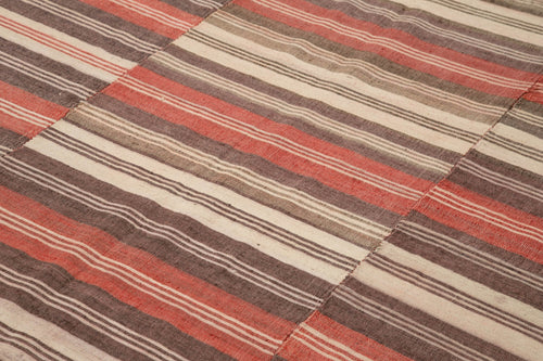 Striped Kilim Kahverengi Çizgili Pamuk Yün El Dokuma Halısı 202x315 Agacan