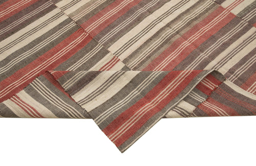 Striped Kilim Kahverengi Çizgili Pamuk Yün El Dokuma Halısı 202x315 Agacan
