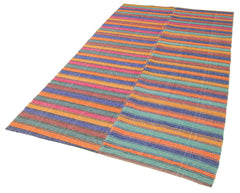 Striped Kilim Beyaz Çizgili Pamuk Yün El Dokuma Halısı 142x260 Agacan