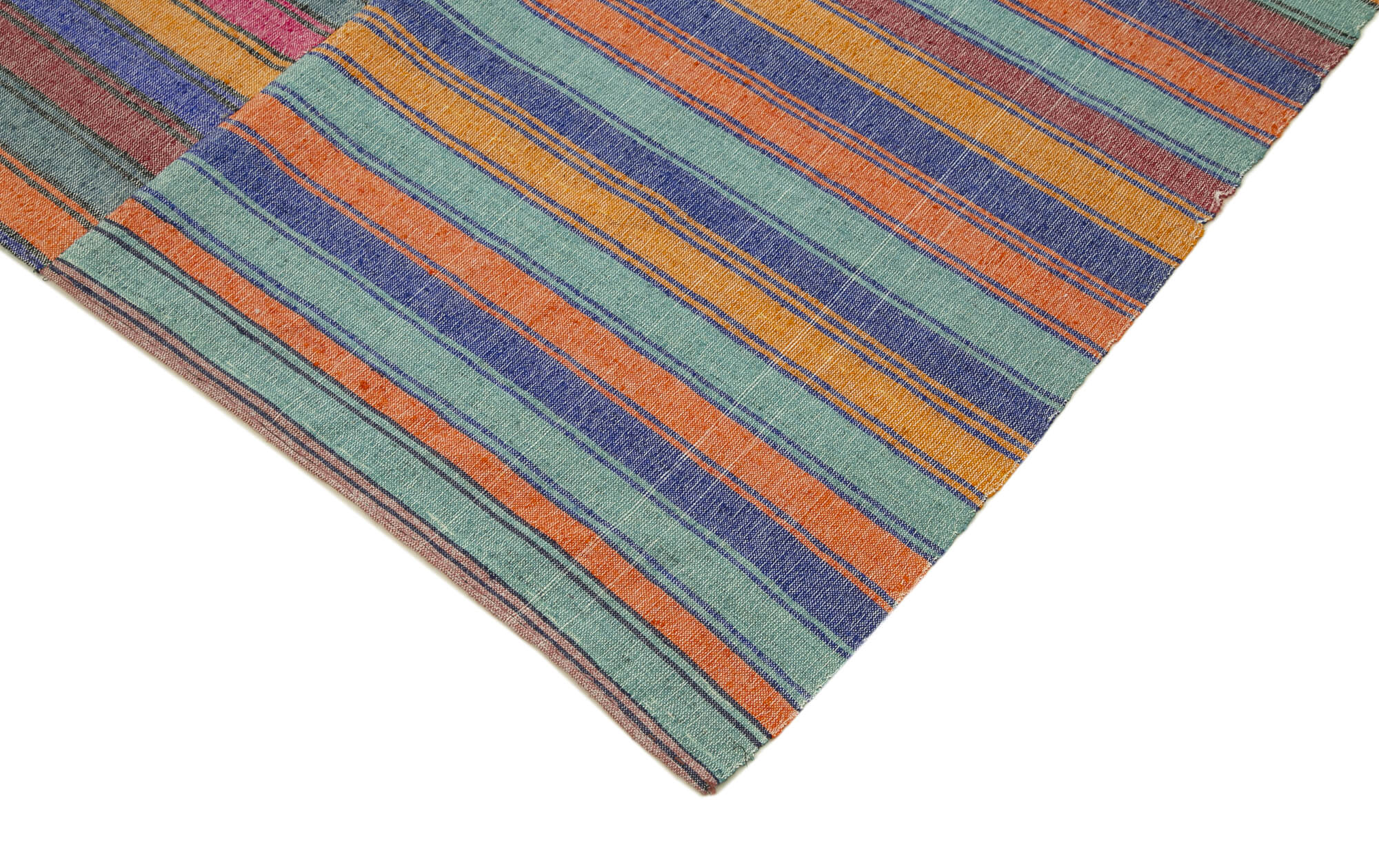 Striped Kilim Beyaz Çizgili Pamuk Yün El Dokuma Halısı 142x260 Agacan