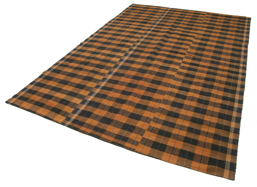 Striped Kilim Kahverengi Çizgili Pamuk Yün El Dokuma Halısı 190x285 Agacan