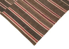 Striped Kilim Kahverengi Çizgili Pamuk Yün El Dokuma Halısı 182x261 Agacan