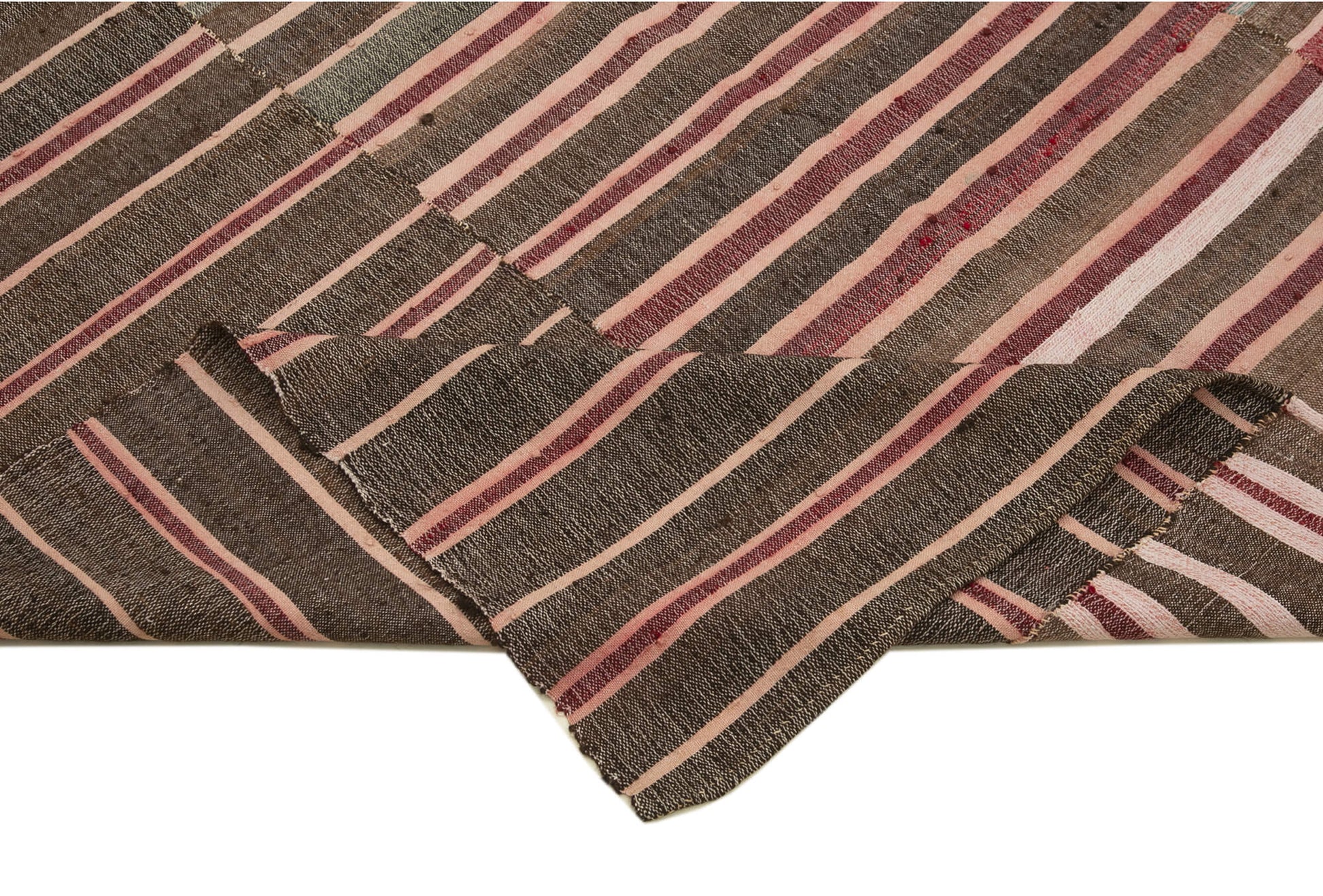 Striped Kilim Kahverengi Çizgili Pamuk Yün El Dokuma Halısı 182x261 Agacan