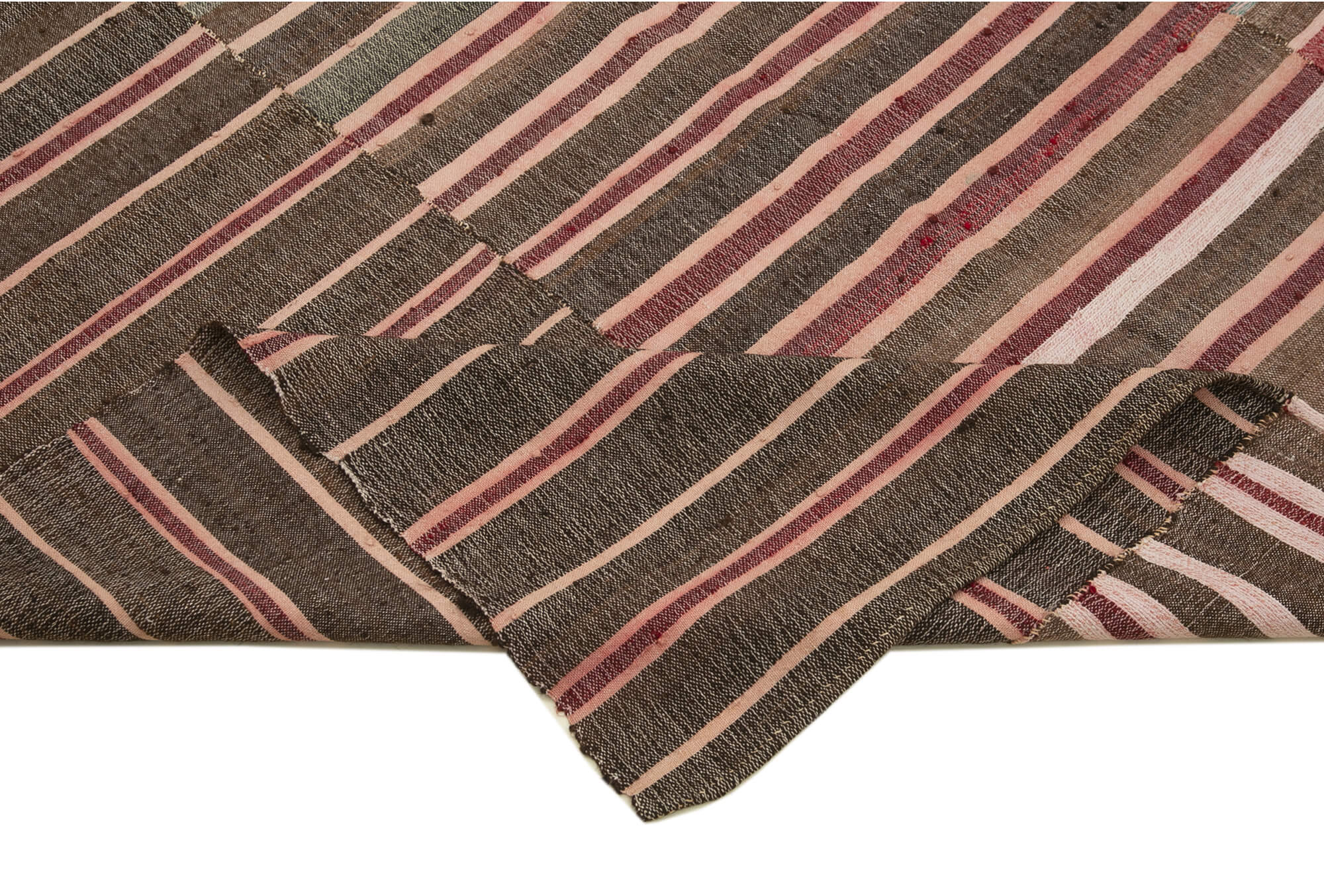 Striped Kilim Kahverengi Çizgili Pamuk Yün El Dokuma Halısı 182x261 Agacan