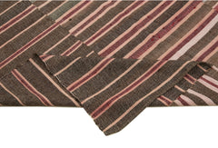 Striped Kilim Kahverengi Çizgili Pamuk Yün El Dokuma Halısı 182x261 Agacan