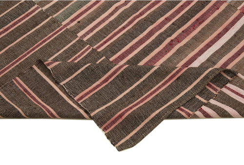 Striped Kilim Kahverengi Çizgili Pamuk Yün El Dokuma Halısı 182x261 Agacan