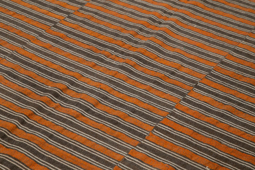 Striped Kilim Kahverengi Çizgili Pamuk Yün El Dokuma Halısı 202x304 Agacan