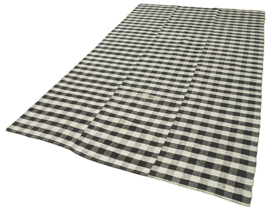 Striped Kilim Siyah Çizgili Pamuk Yün El Dokuma Halısı 168x293 Agacan
