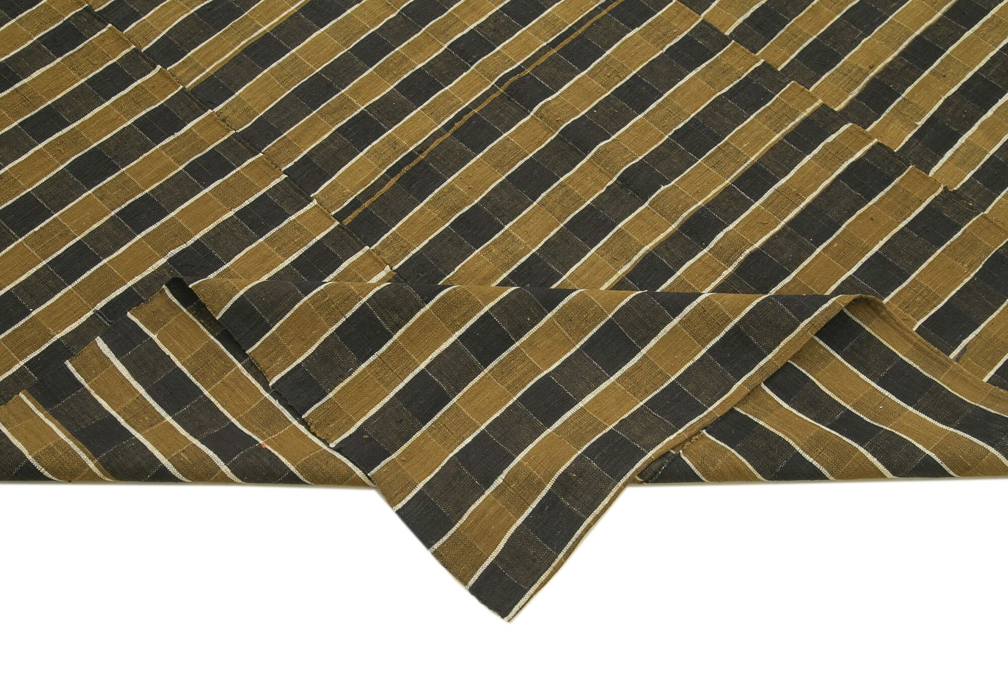 Striped Kilim Kahverengi Çizgili Pamuk Yün El Dokuma Halısı 163x272 Agacan