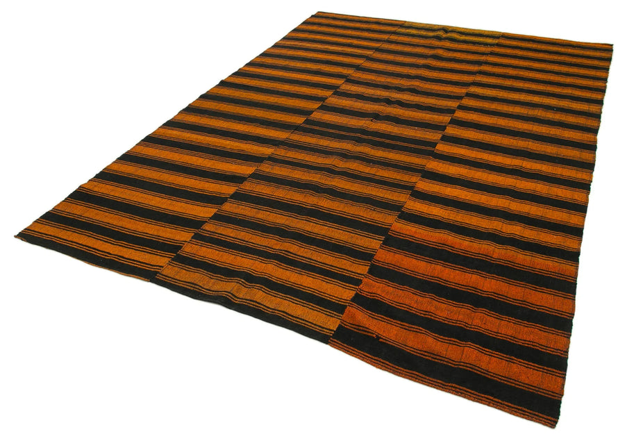 Striped Kilim Turuncu Çizgili Pamuk Yün El Dokuma Halısı 197x285 Agacan