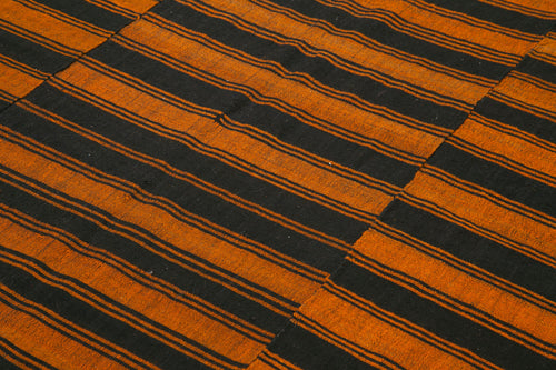 Striped Kilim Turuncu Çizgili Pamuk Yün El Dokuma Halısı 197x285 Agacan