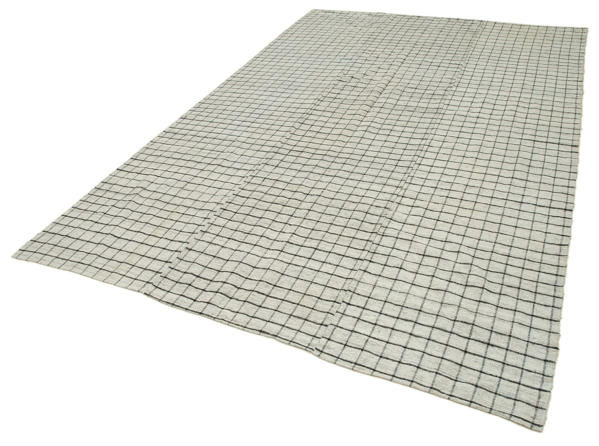 Striped Kilim Beyaz Çizgili Pamuk Yün El Dokuma Halısı 200x313 Agacan