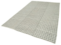 Striped Kilim Beyaz Çizgili Pamuk Yün El Dokuma Halısı 200x313 Agacan